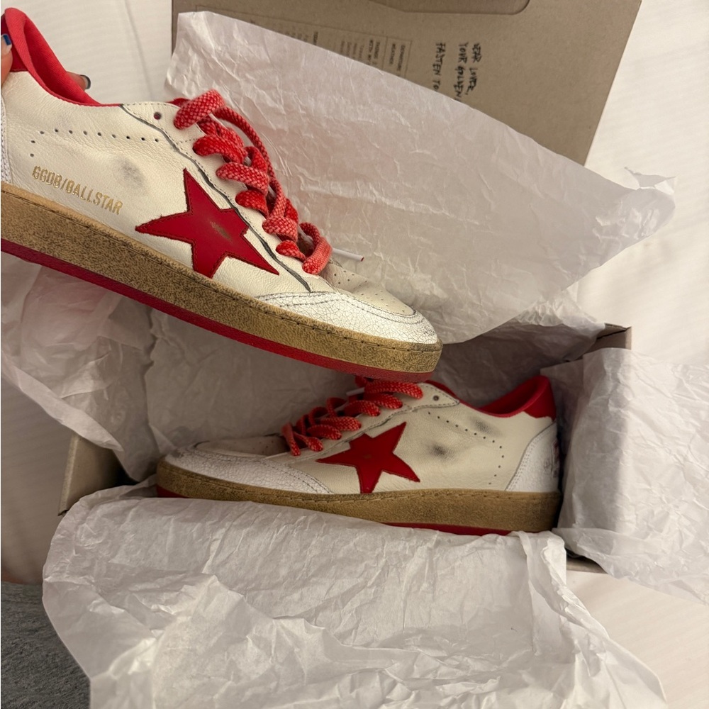 Authentic Golden Goose red & white Ball Star sneakers